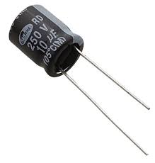 10µF high-voltage electrolytic capacitor (250V). For mains or tube circuits.