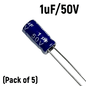 1µF capacitor (50V). Typical for bypass or timing circuits.